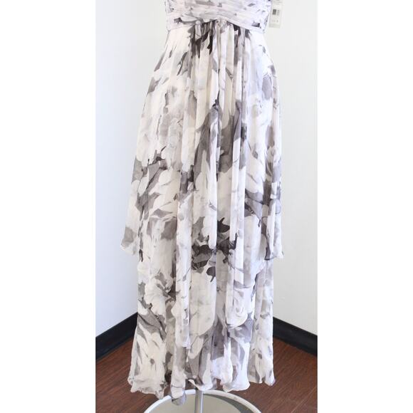 NWT Eliza J Ivory Gray Floral Print Tiered Halter Evening Formal Maxi Dress Sz 6 - Picture 5 of 10